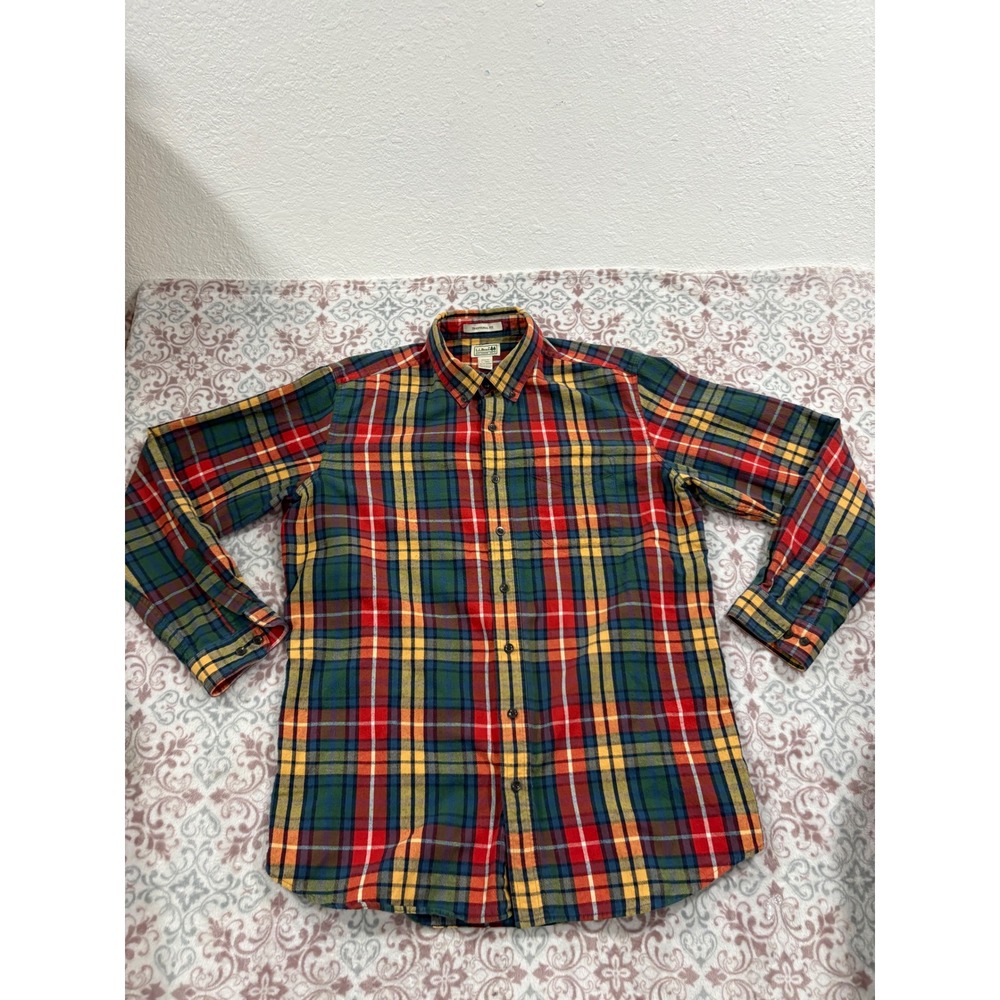 LL Bean Flannel Shirt Mens Large Tall Traditional Fit Plaid Cotton Red Green